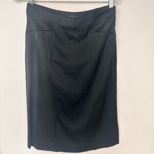 Theory Black Satin Skirt | Size 2 | Made in USA | Tailored + Pockets
